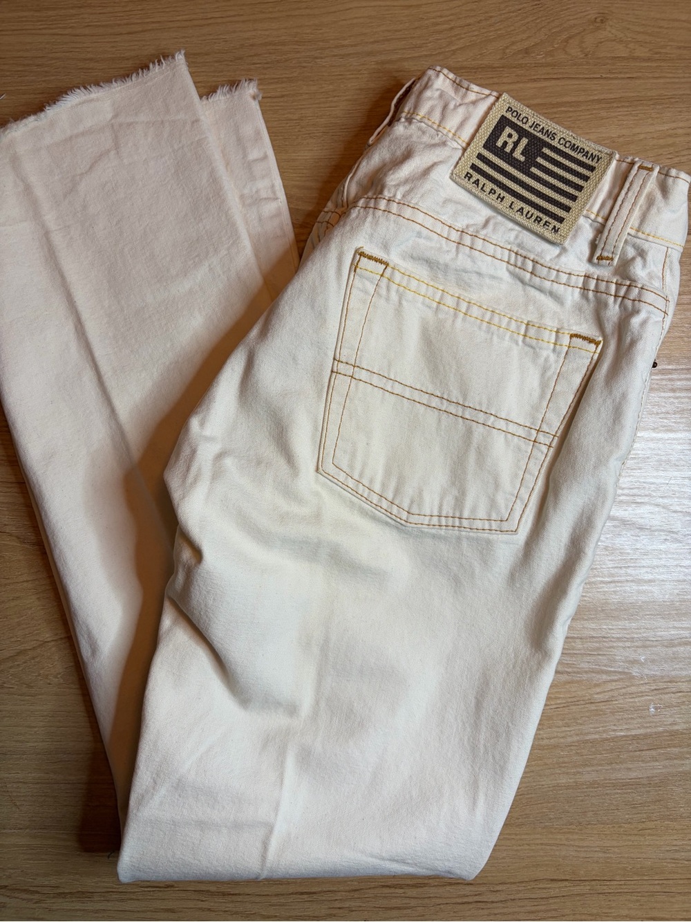 Polo Jeans Co Ralph Lauren Vintage Off White Cream Frayed Bootcut Jeans 2